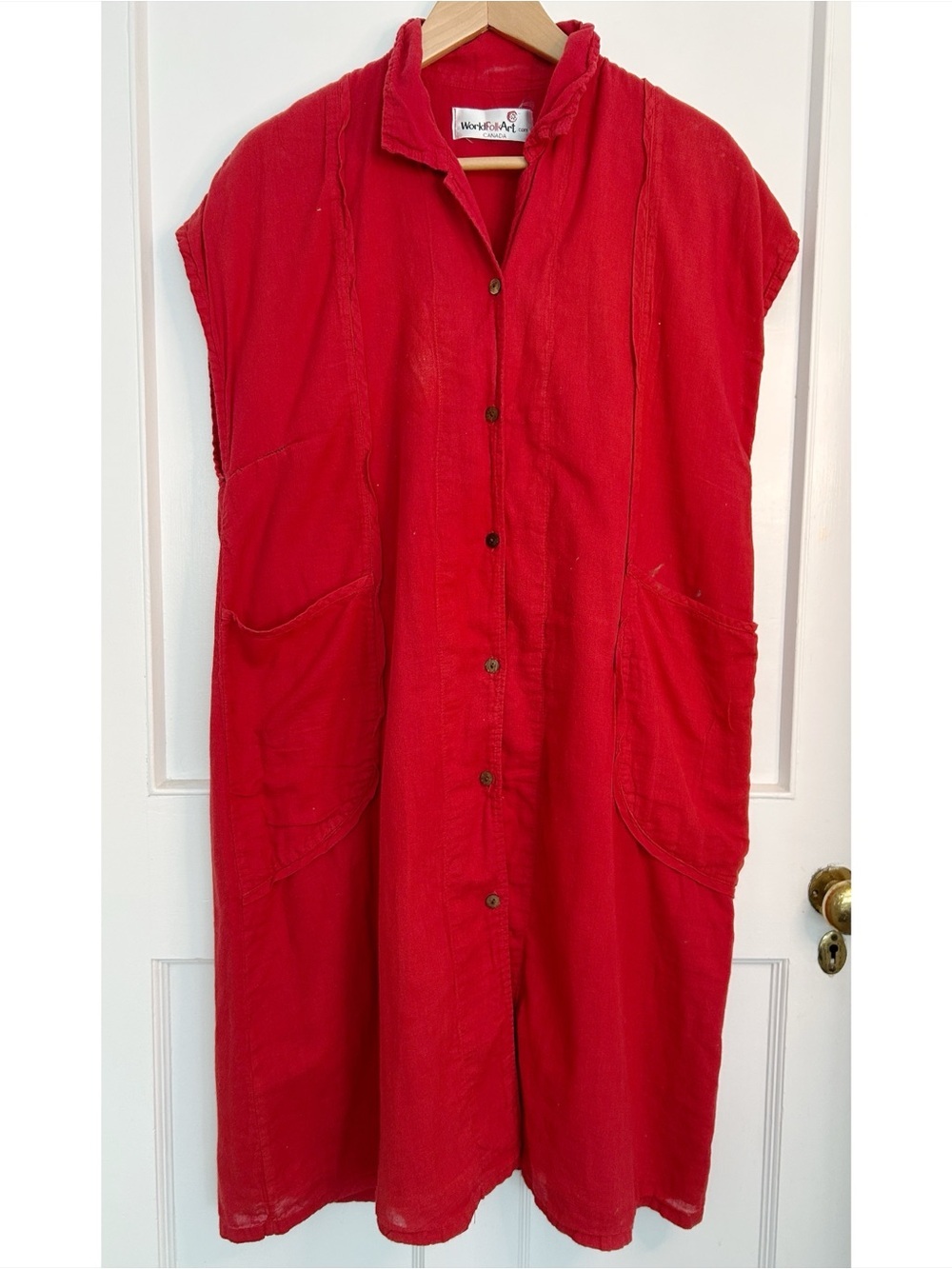 Women’s World Folk Art Red Lightweight Indian Cotton Dress Size Lg